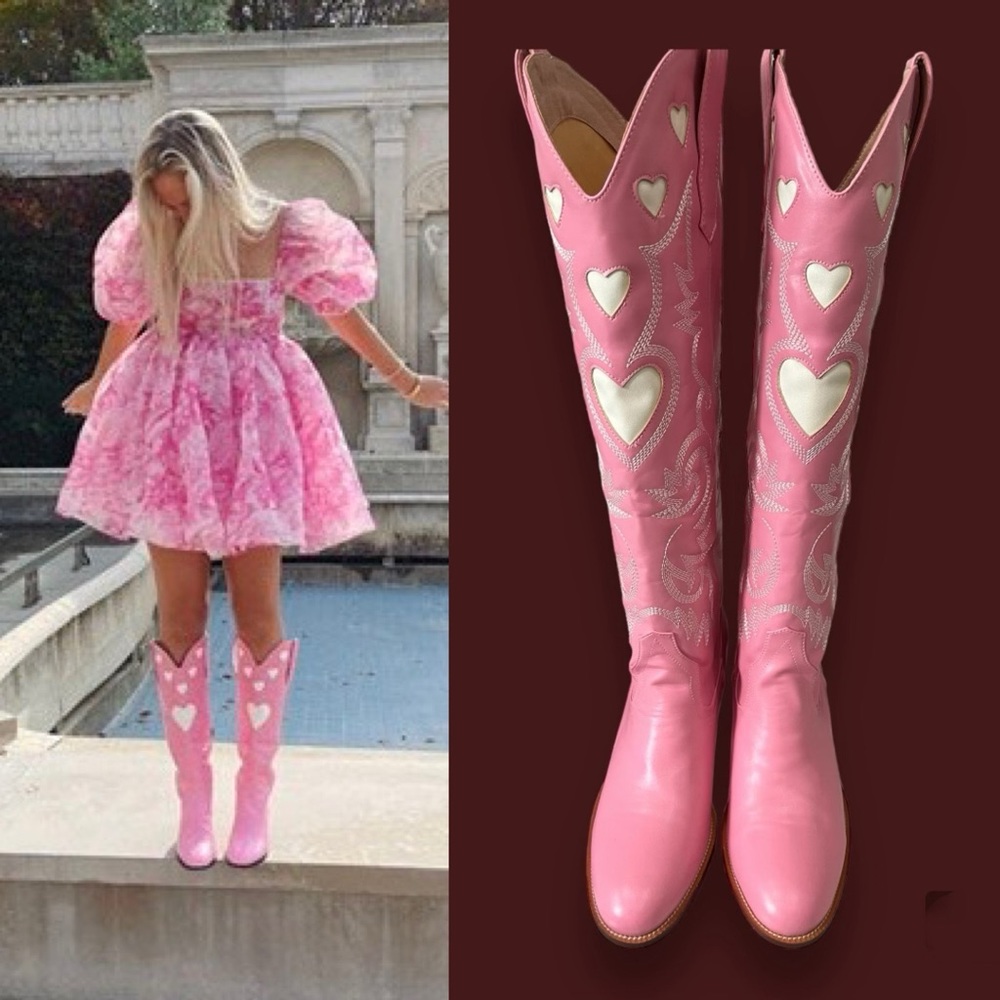 Wiralomi Knee High Western Cowgirl Pink Boots, Size 8.5